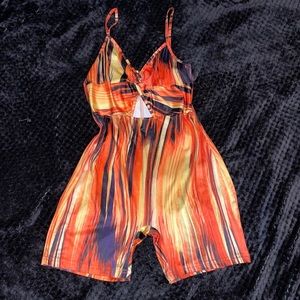 Orange and Black Fire Design Romper